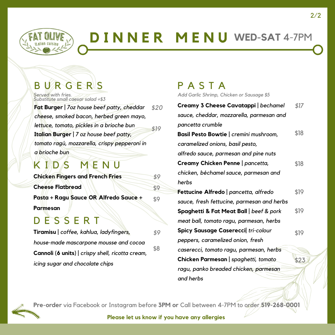 Takeout Menu Fat Olive